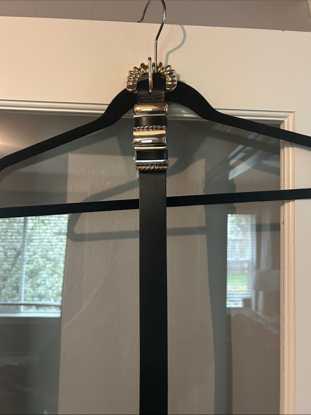 Anthropologie Black Belt with Gold Chain Accents